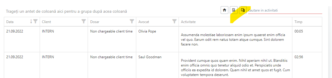 Butonul pentru panoul de capete de coloane